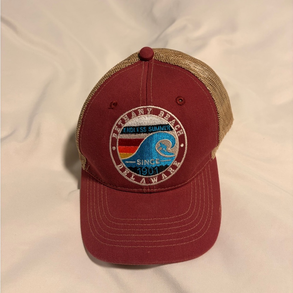 Bethany beach Red and Tan Trucker Hat with Patch